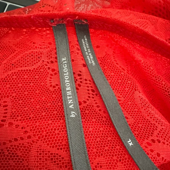 Anthropologie Harlowe Red Lace Bodysuit Deep Vee Thong Long Sleeve XL - Picture 6 of 7